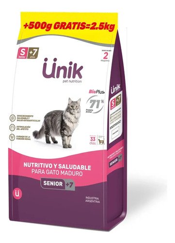 Ünik Gato Senior +7 x 2 kg+500gs. De Regalo